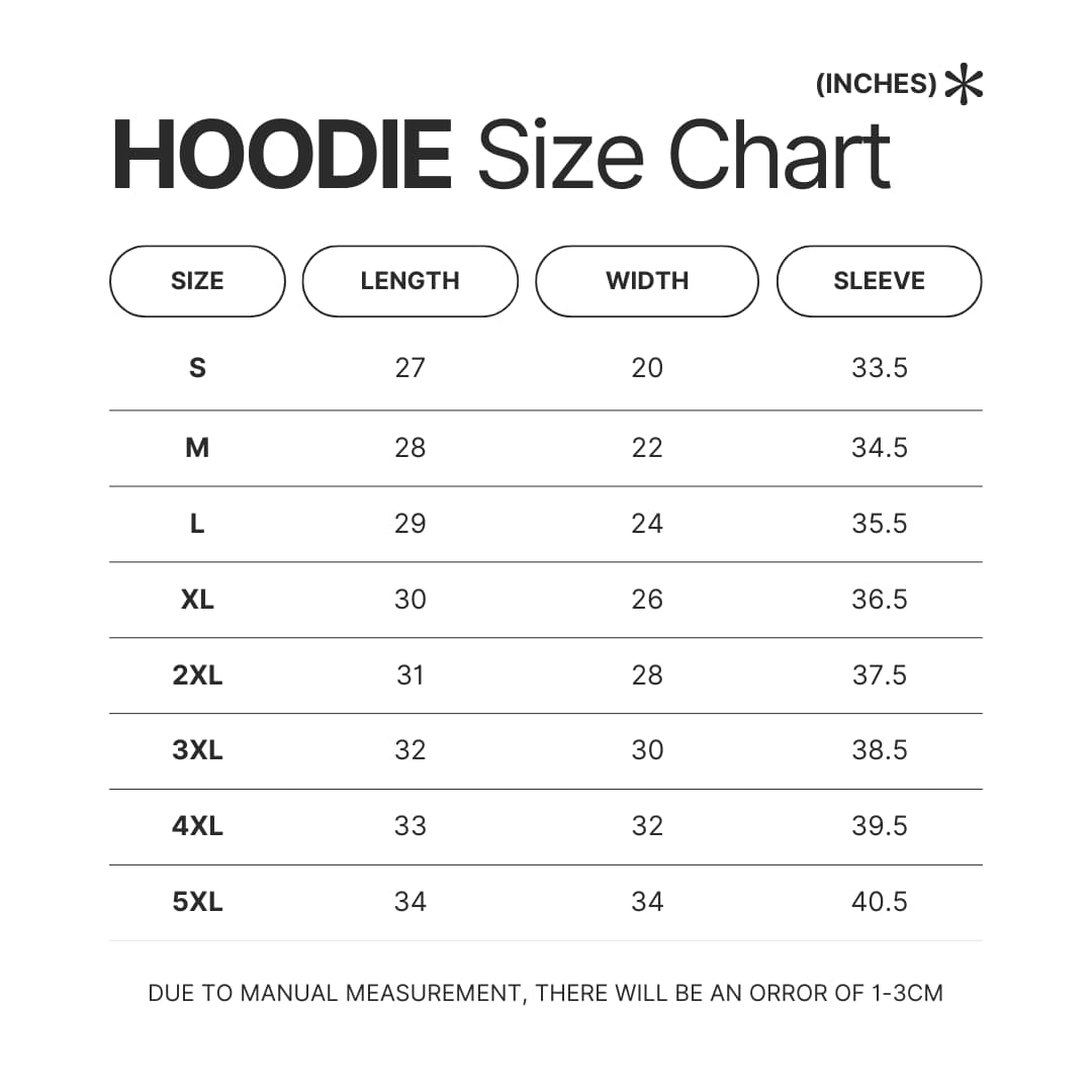 Hoodie Size Chart - Rurouni Kenshin Shop