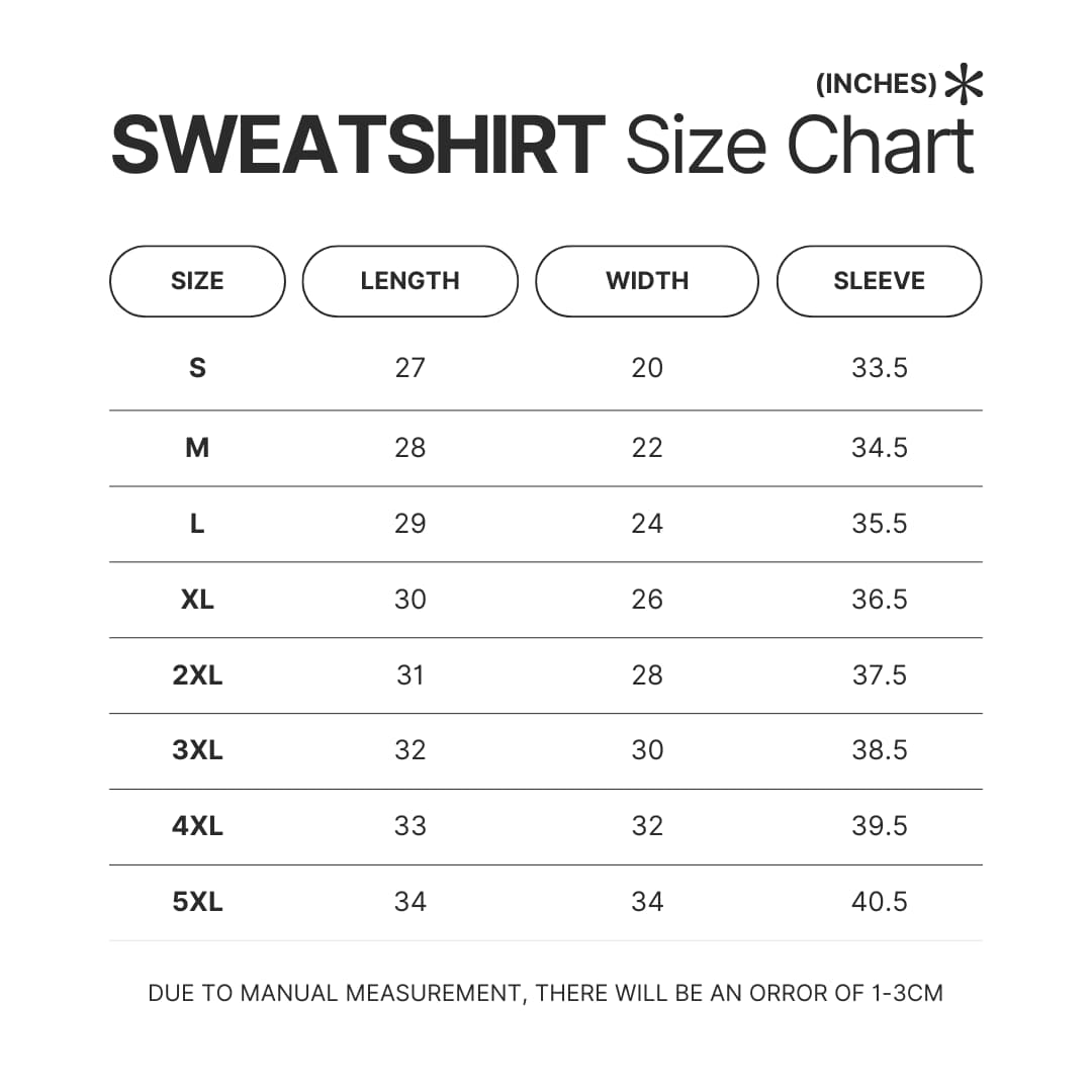 Sweatshirt Size Chart - Rurouni Kenshin Shop