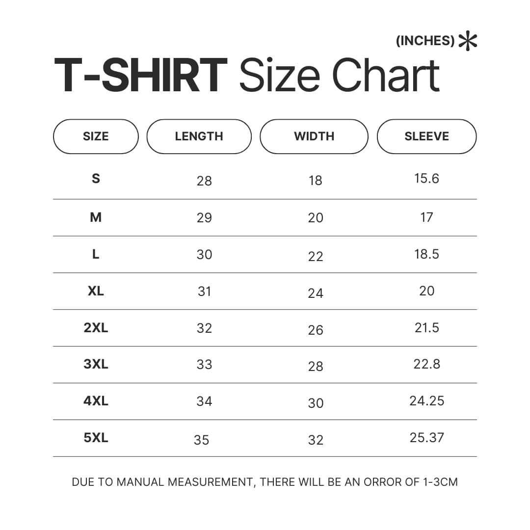 T shirt Size Chart - Rurouni Kenshin Shop
