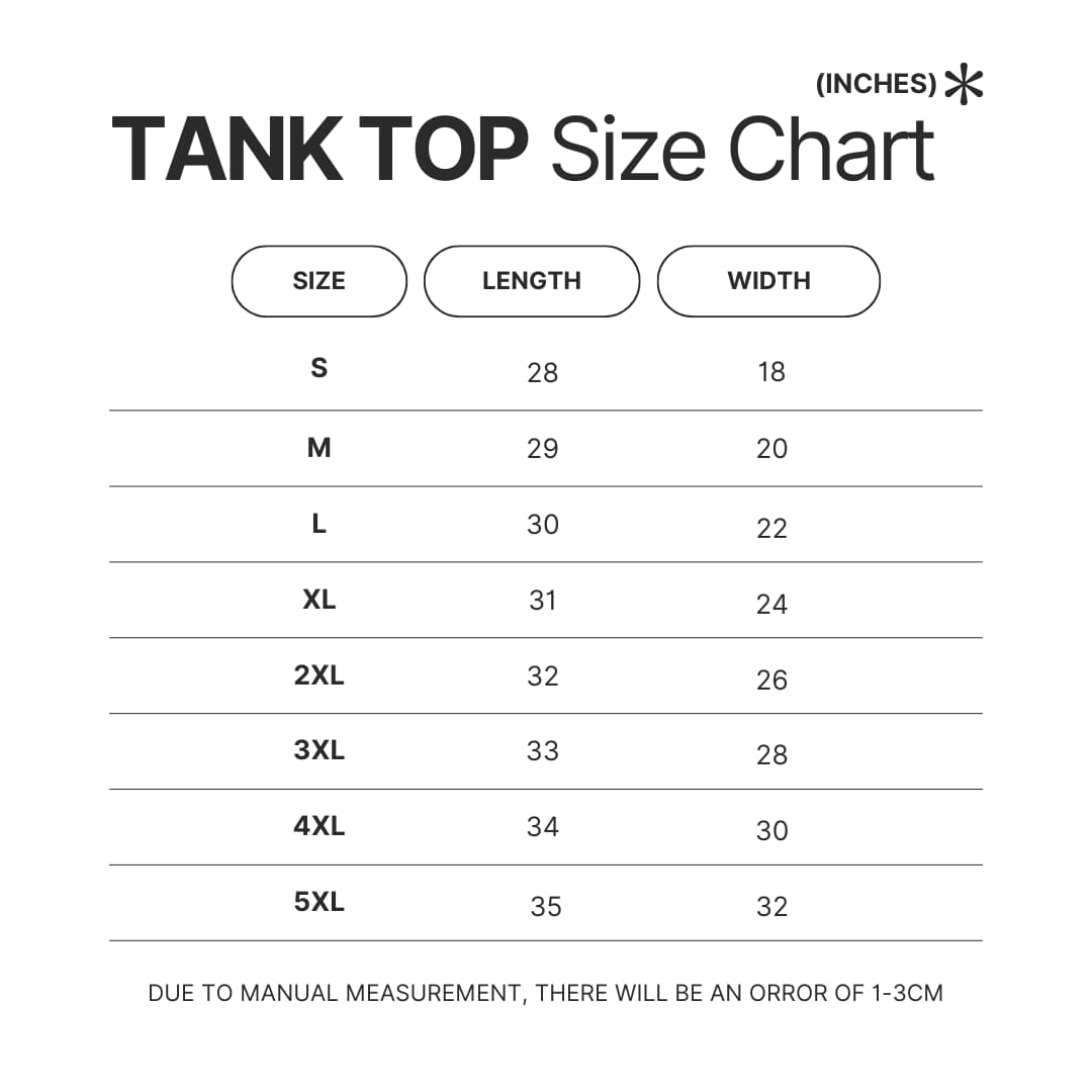 Tank Top Size Chart - Rurouni Kenshin Shop