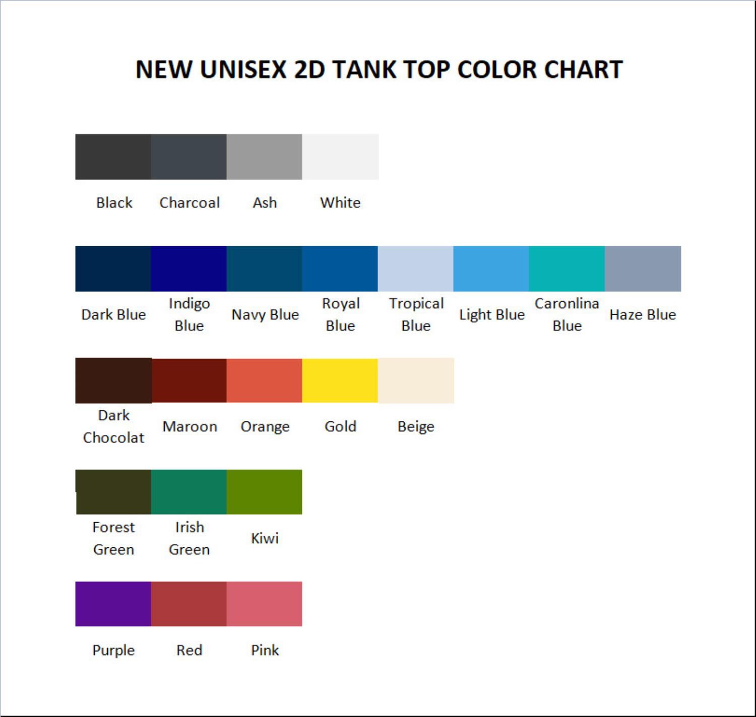 tank top color chart - Rurouni Kenshin Shop