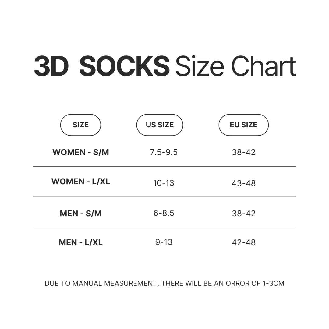 3D Socks Size Chart - Rurouni Kenshin Shop