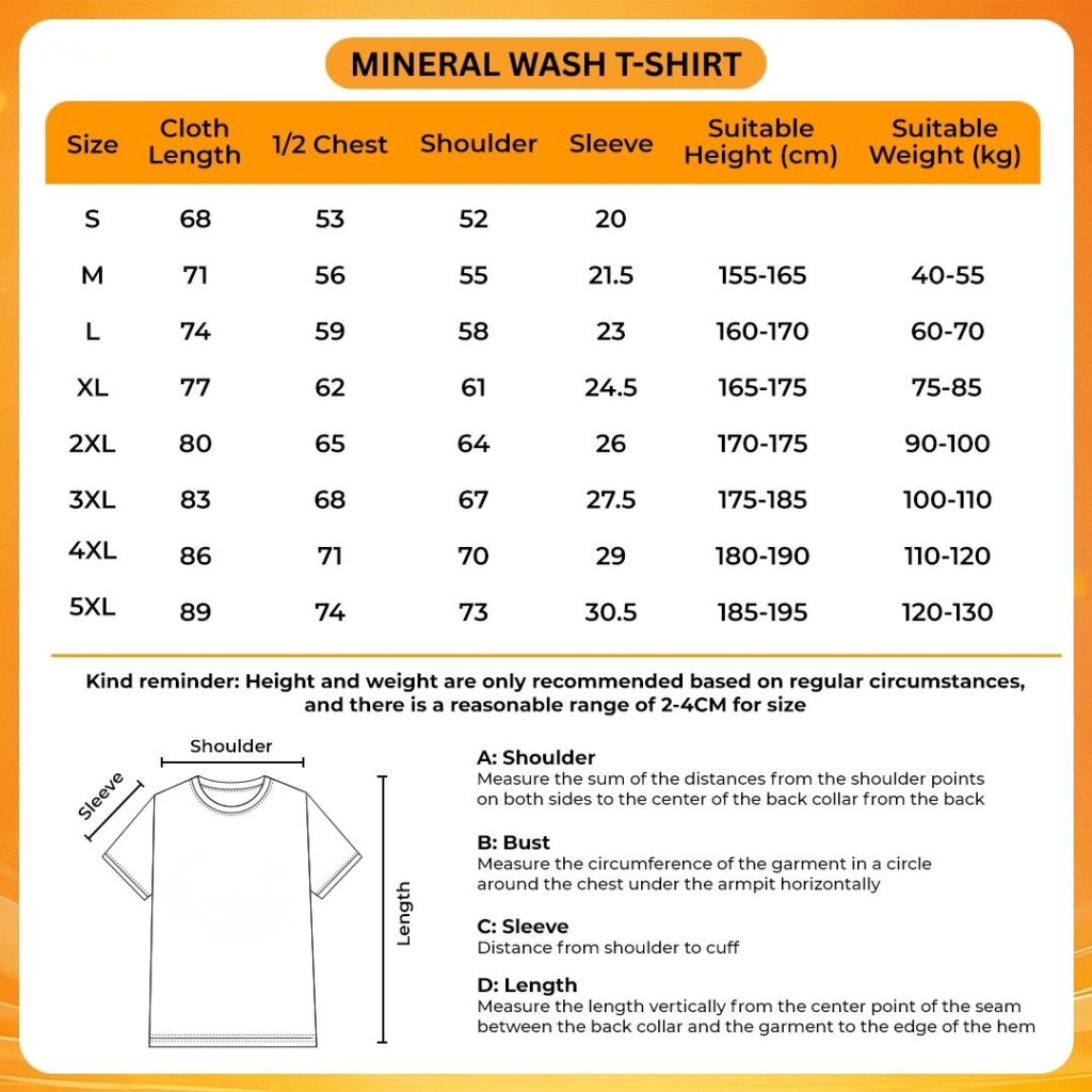 Mineral Wash T Shirt Size Chart - Rurouni Kenshin Shop